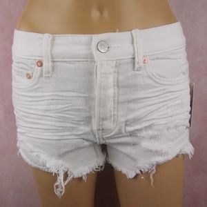 Free People Loving Good Vibrations White Cotton Frayed Denim Shorts - Size 24